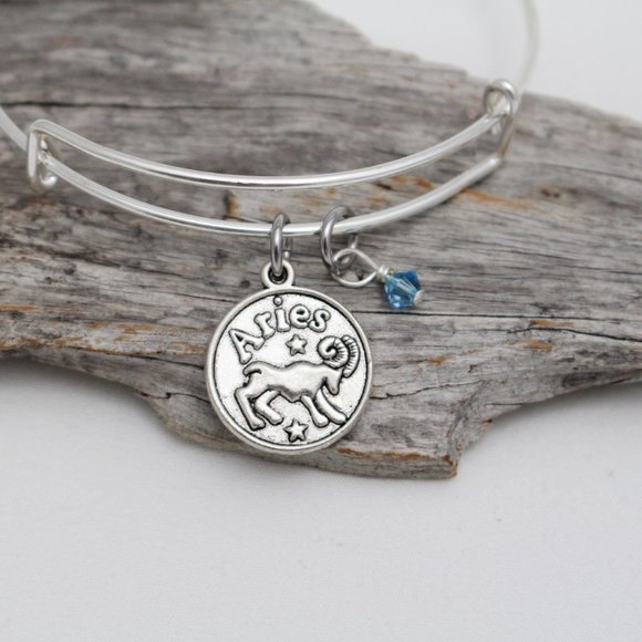 March Aries Adjustable Charm Bangle - Handmade Zodiac Bracelet - Picture 2 of 10